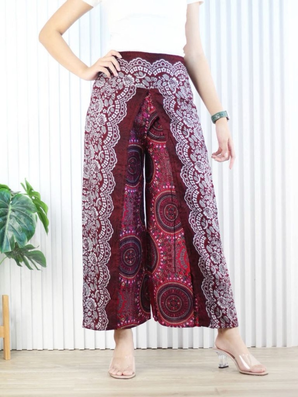 Thai Split-Front Palazzo Batik Stretch waist Wing Thailand Women’s L Boho